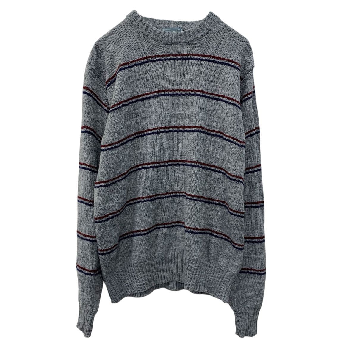 【中古】【古着】 Le TTGRE アクリルニット セーター XL グレー マルチカラー ボーダーセーター モックネック シンプル ボーダー 秋物 a710-5763