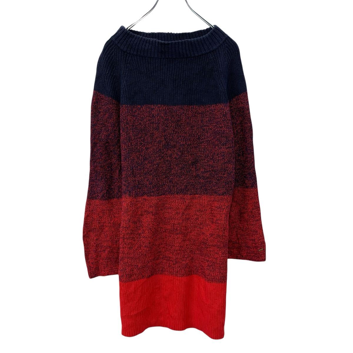 【中古】【古着】 TOMMY HILFIGER コットンニット セーター XL レッド マルチカラー トミーヒルフィガー コットン100% ボーダー 秋物 a710-5764