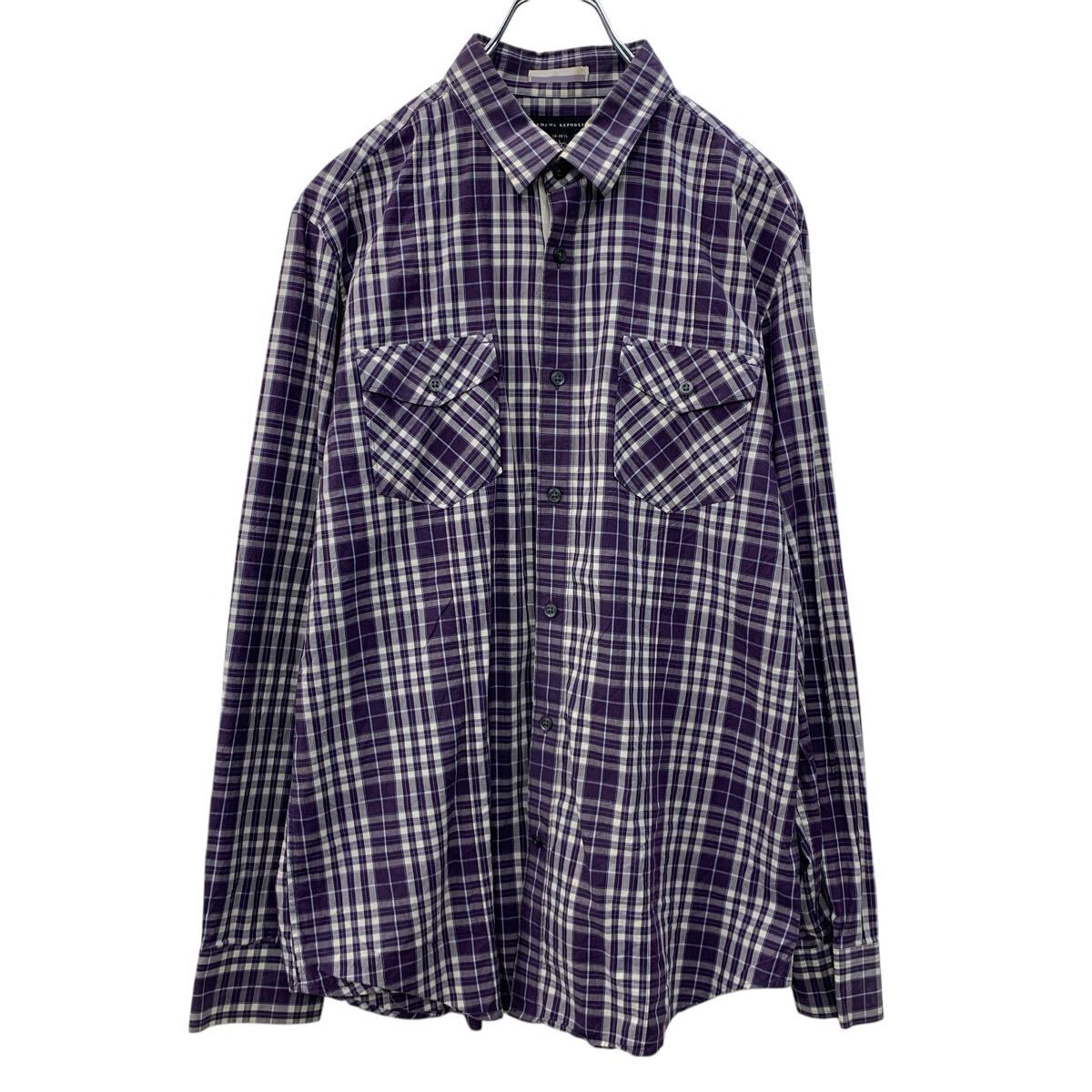 Casual Shirts - 【中古】【古着】 BANANA REPUBLIC 長袖 チェックシャツ L パープル マルチカラー バナナリパブリック ボタン 胸ポケット チェック柄 春物 a710-5804