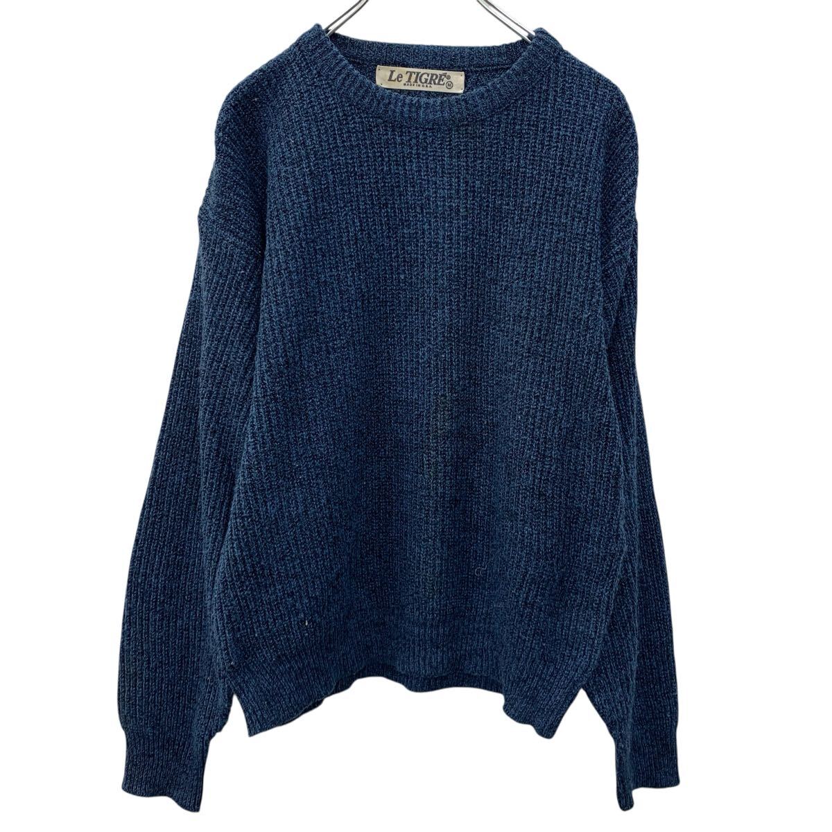 【中古】【古着】 Le TIGRE アクリルニット セーター アメリカ製 M ネイビー ルディグレ プルオーバー アクリル100% 無地セーター シンプル 秋物 a710-5808