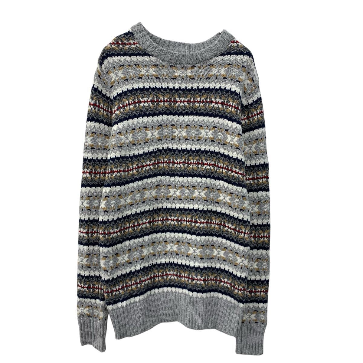 【中古】【古着】 AMERICAN EAGIE コットンニット セーター S グレー マルチカラー プルオーバー 総柄 チマヨセーター モックネック 秋物 a710-5811