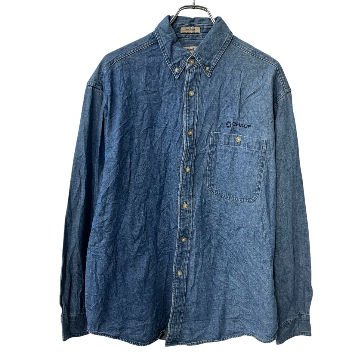 【中古】【古着】 EAGLE DRY GOODS CO. 長袖 デニムシャツ M ブルー ボタンダウン 無地 ロゴ シンプル 胸ポケット コットン トップス 春物 a710-5822