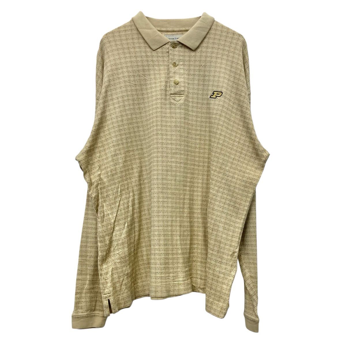 【中古】【古着】 CUTTER&BUCK 長袖 ポロシャツ XL ベージュ カッターアンドバック ハーフボタン ワンポイント 刺繍 チェック柄 春物 a710-5946
