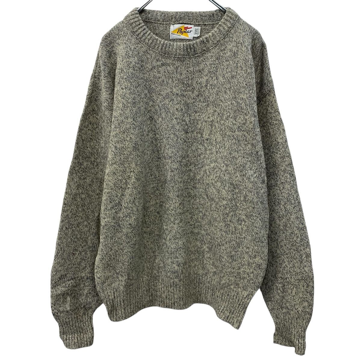 【中古】【古着】 Poplar ウールニット セーター L グレー系 プルオーバー モックネック 無地セーター シンプル アメリカ製 シンプルセーター 秋物 a710-5968