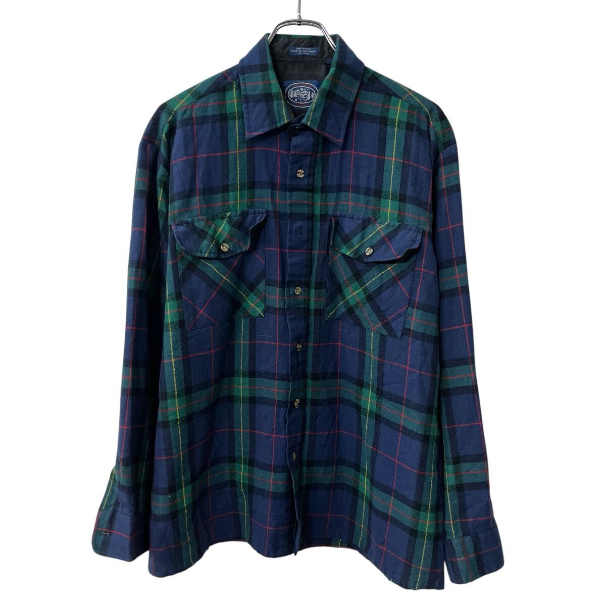 【中古】【古着】 ALPINE TRAIL 長袖 ネルシャツ L ネイビー グリーン チェック 胸ポケット 長袖シャツ トップス 春物 a710-5977