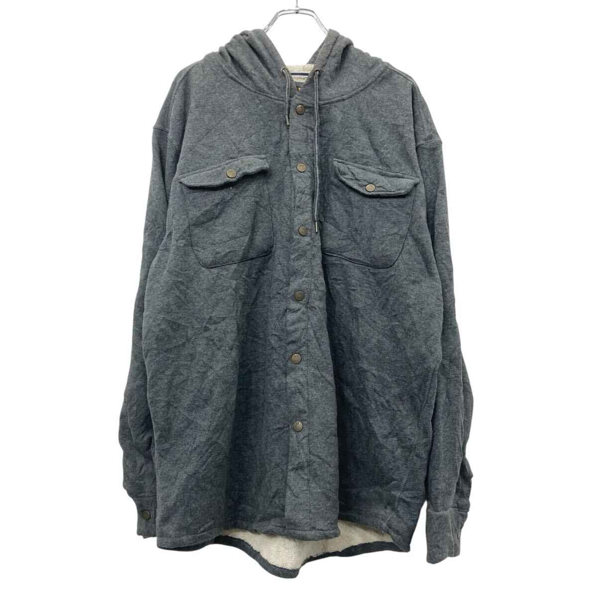 【中古】【古着】 Lee フードシャツジャケット XL チャコールグレー リー 表地スウェット生地 裏地ボア 秋物 冬物 a710-6047