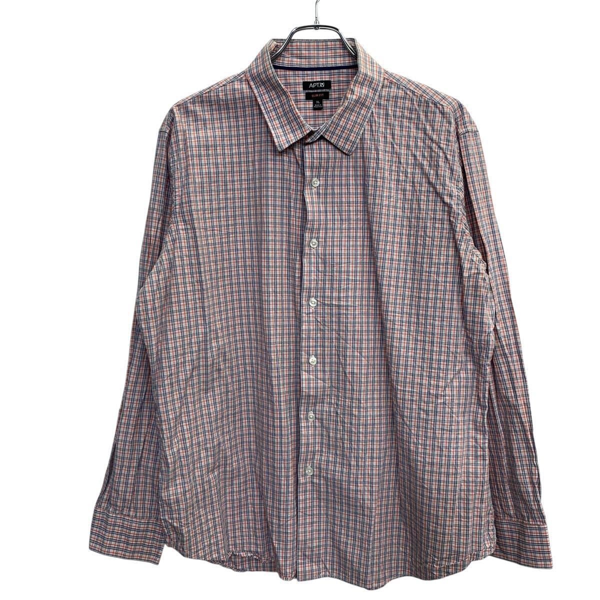 【中古】【古着】 APT.9 長袖 チェックシャツ XL マルチカラー オレンジ アプトナイン ボタンダウン スリムフィット a710-6065