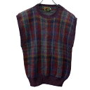 【中古】【古着】 BOSTON TRADERS ウールニット ベスト M エンジ マルチカラー ボタン ウール100% カジュアルベスト 総柄 ニットベスト 秋...