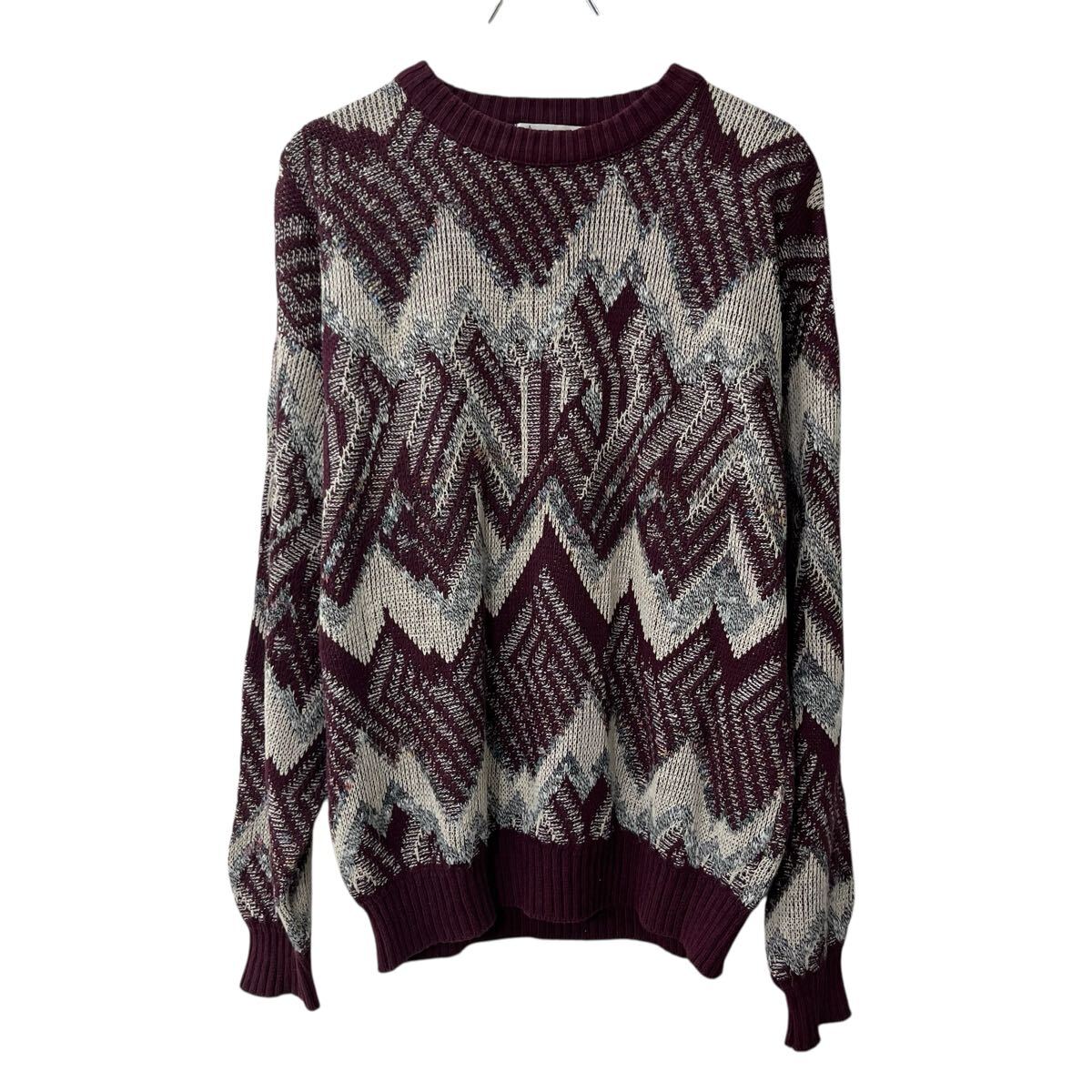 Short Sleeves - 【中古】【古着】 LONDON FOG ニット セーター XL パープル ホワイト マルチカラー ロンドンフォグ コットン混 プルオーバー 秋物 a710-6182