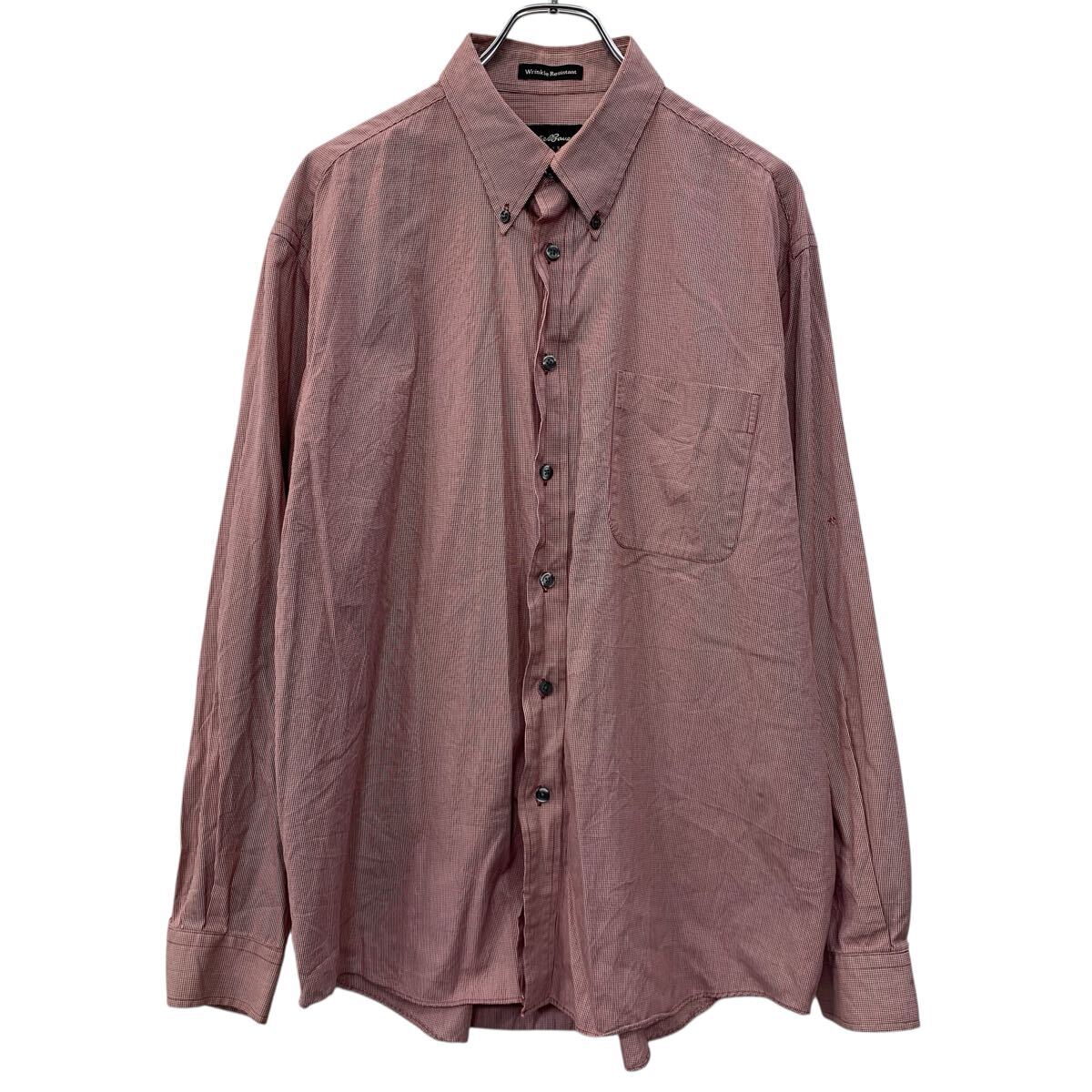 樂天商城 - 【中古】【古着】 Eddie Bauer 長袖 無地シャツ L レッド エディーバウアー ボタンダウン ボタン 胸ポケット シンプル 千鳥柄 コットン100% 春物 a710-6222
