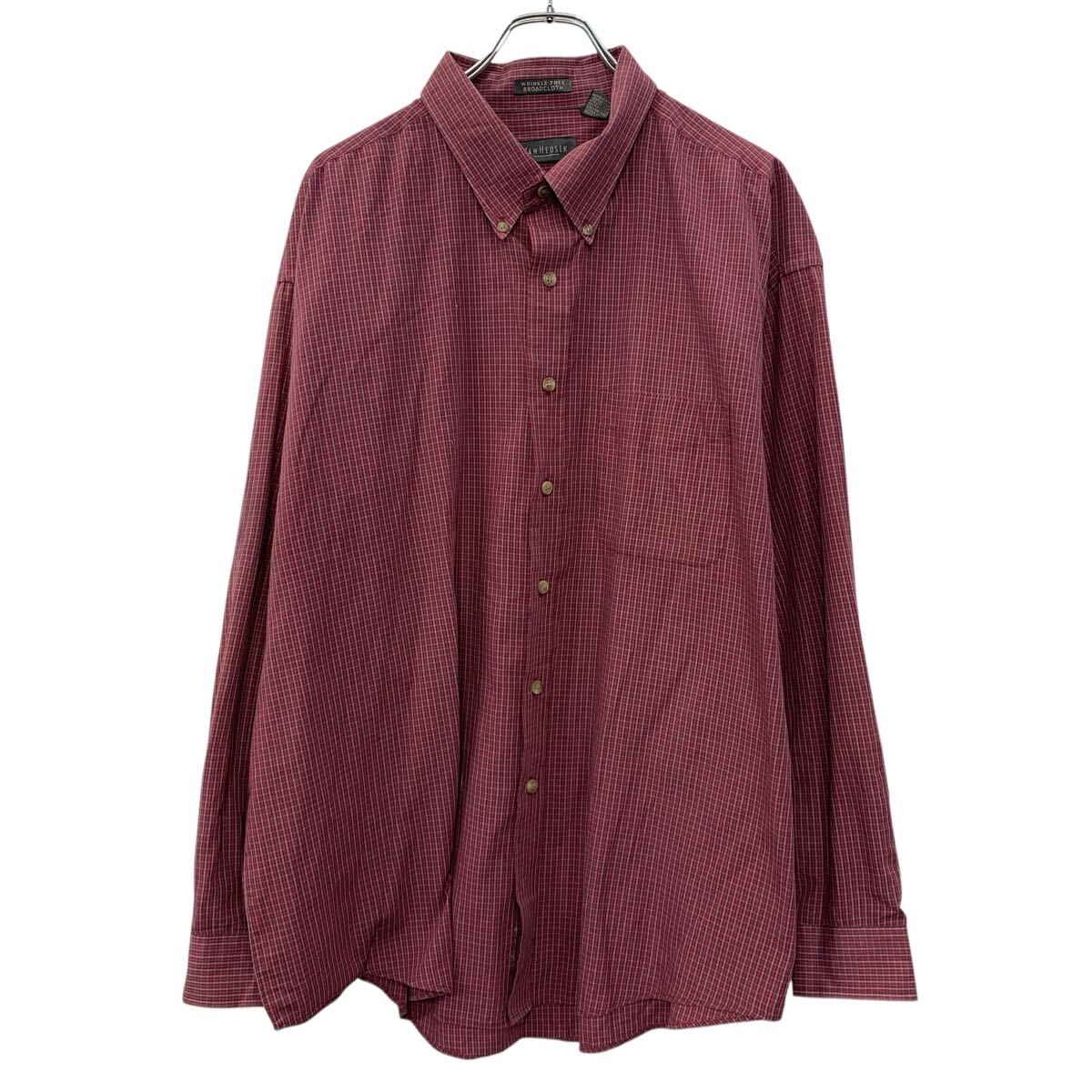樂天商城 - 【中古】【古着】 VANHEUSEN 長袖 チェックシャツ XXL レッド マルチカラー ボタンダウン ボタン 胸ポケット カジュアルシャツ チェック柄 春物 a710-6225
