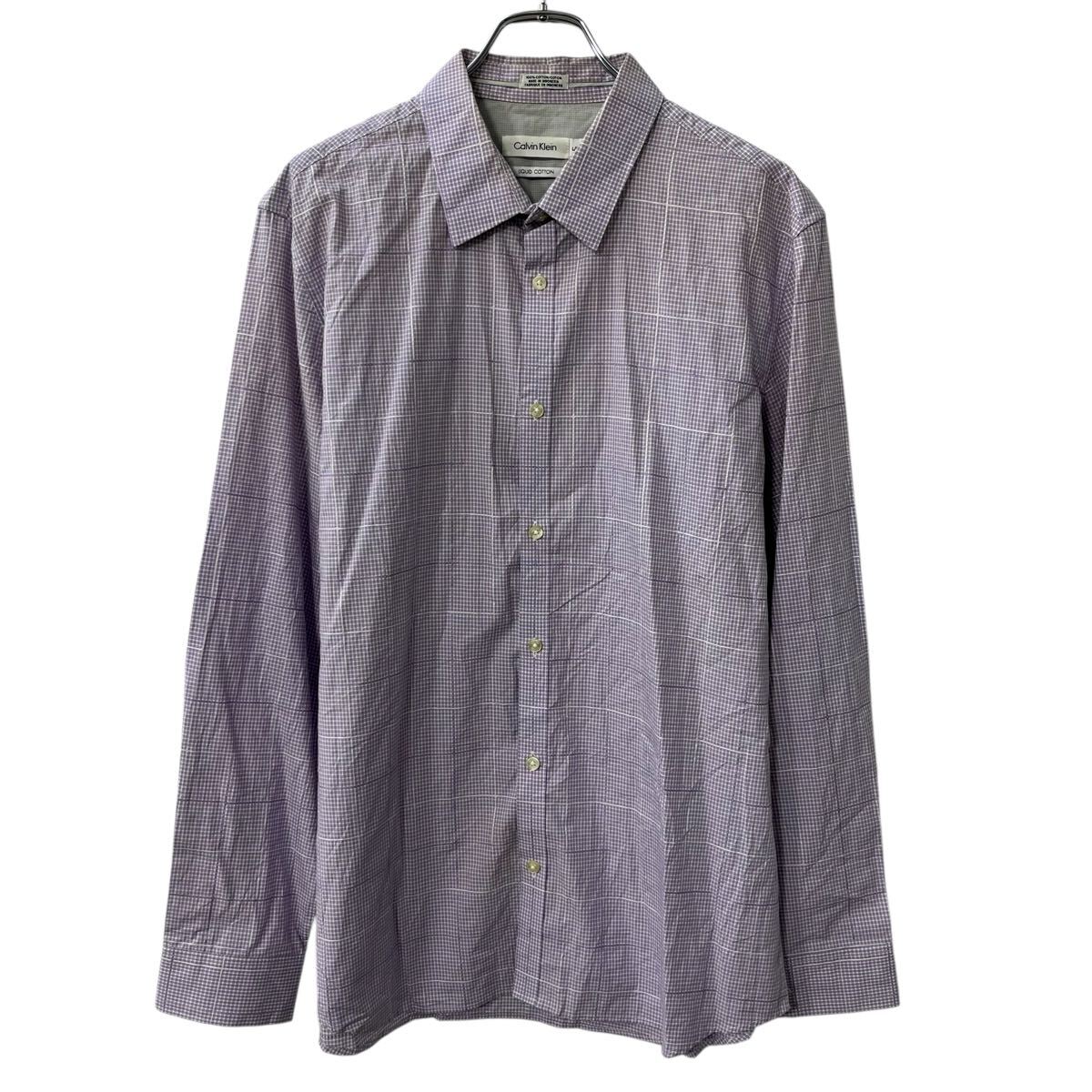 【中古】【古着】 Calvin Klein 長袖 チェックシャツ L パープル ホワイト カルバンクライン 長袖シャツ トップス 春物 a710-6228
