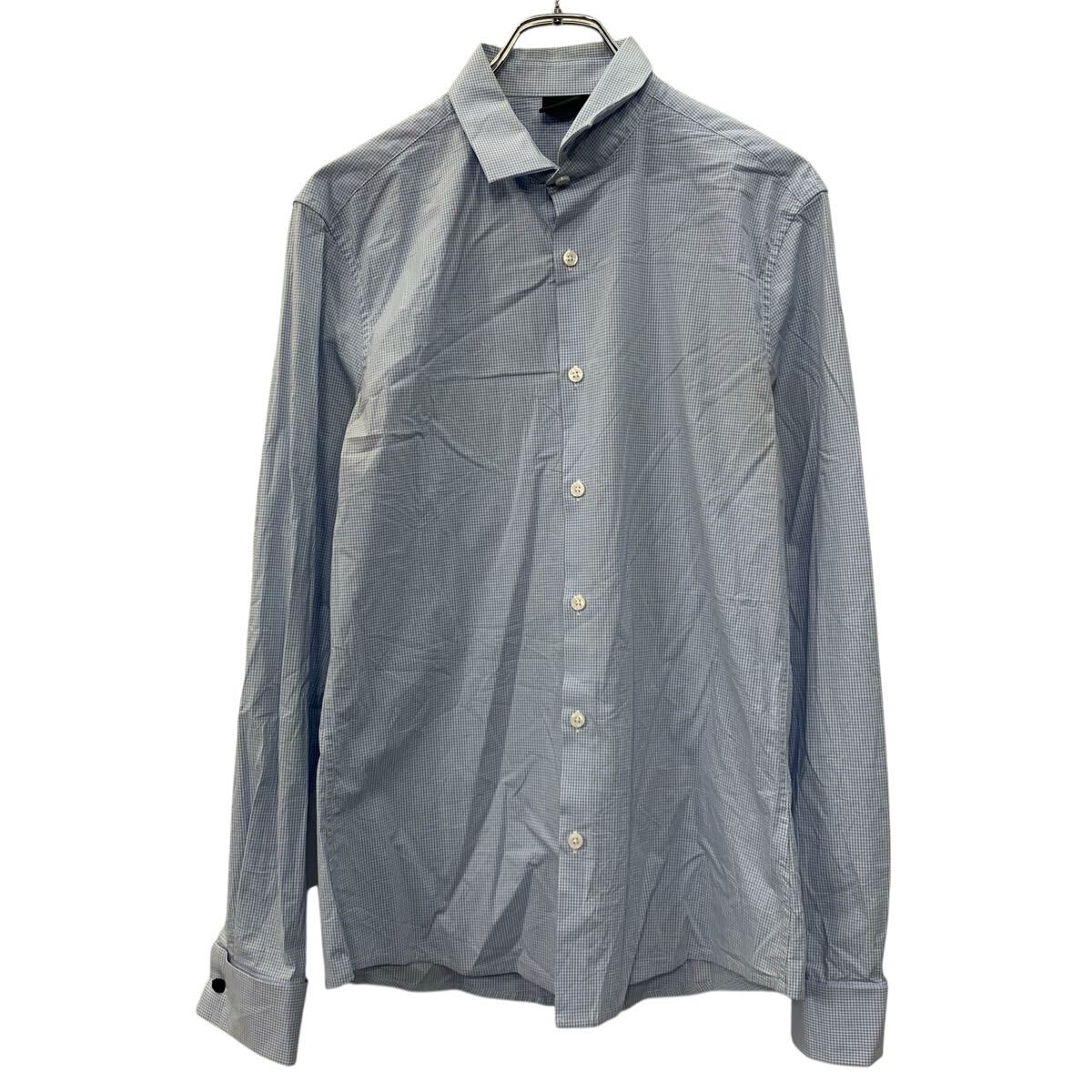 【中古】【古着】 asos 長袖 チェックシャツ S ライトブルー ホワイト エイソス ボタン 無地シャツ シンプルシャツ シンプル カジュア..