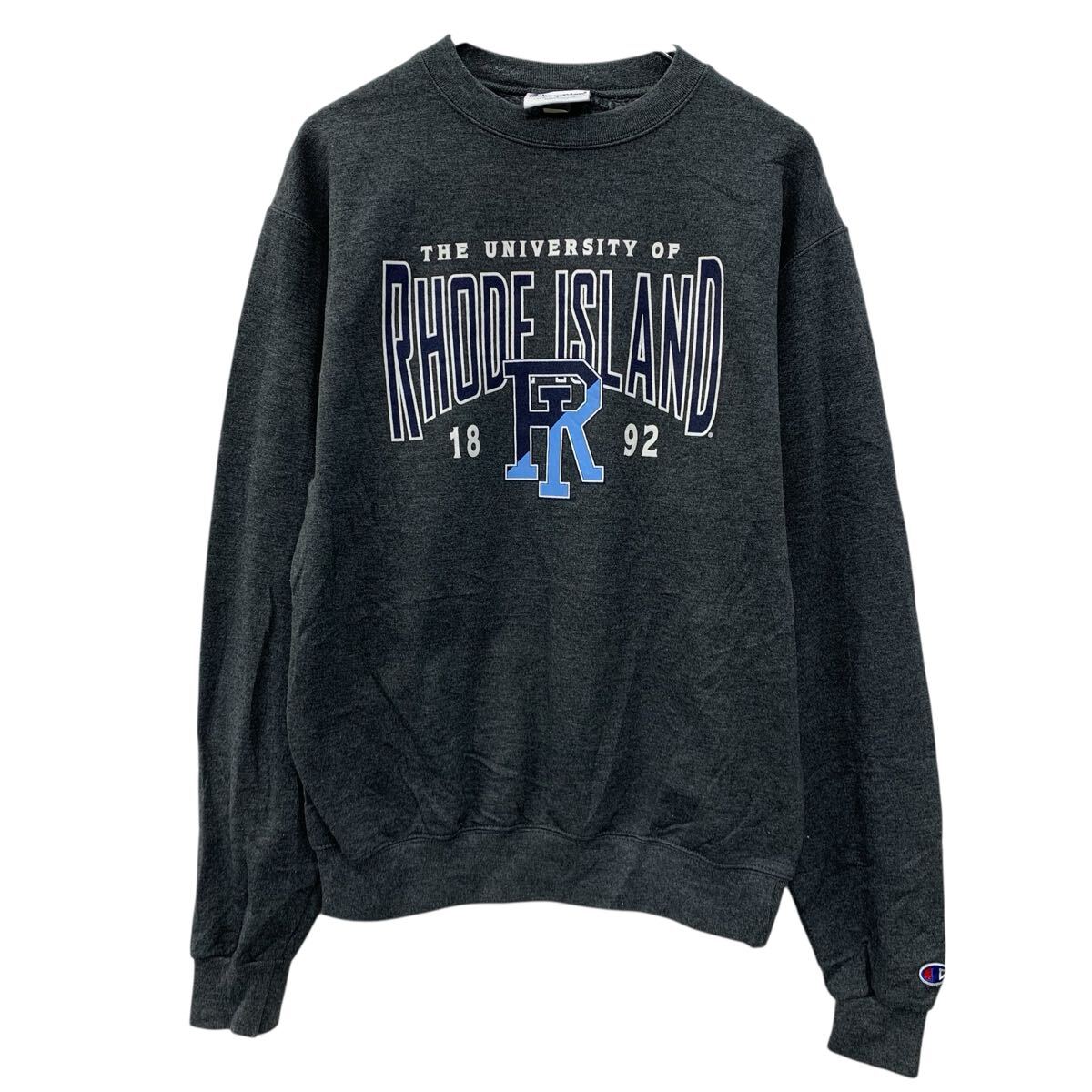 【中古】【古着】 Champion プリントスウェット トレーナー S ダークグレー マルチカラー チャンピオン プルオーバー 裏起毛 ビッグプ..