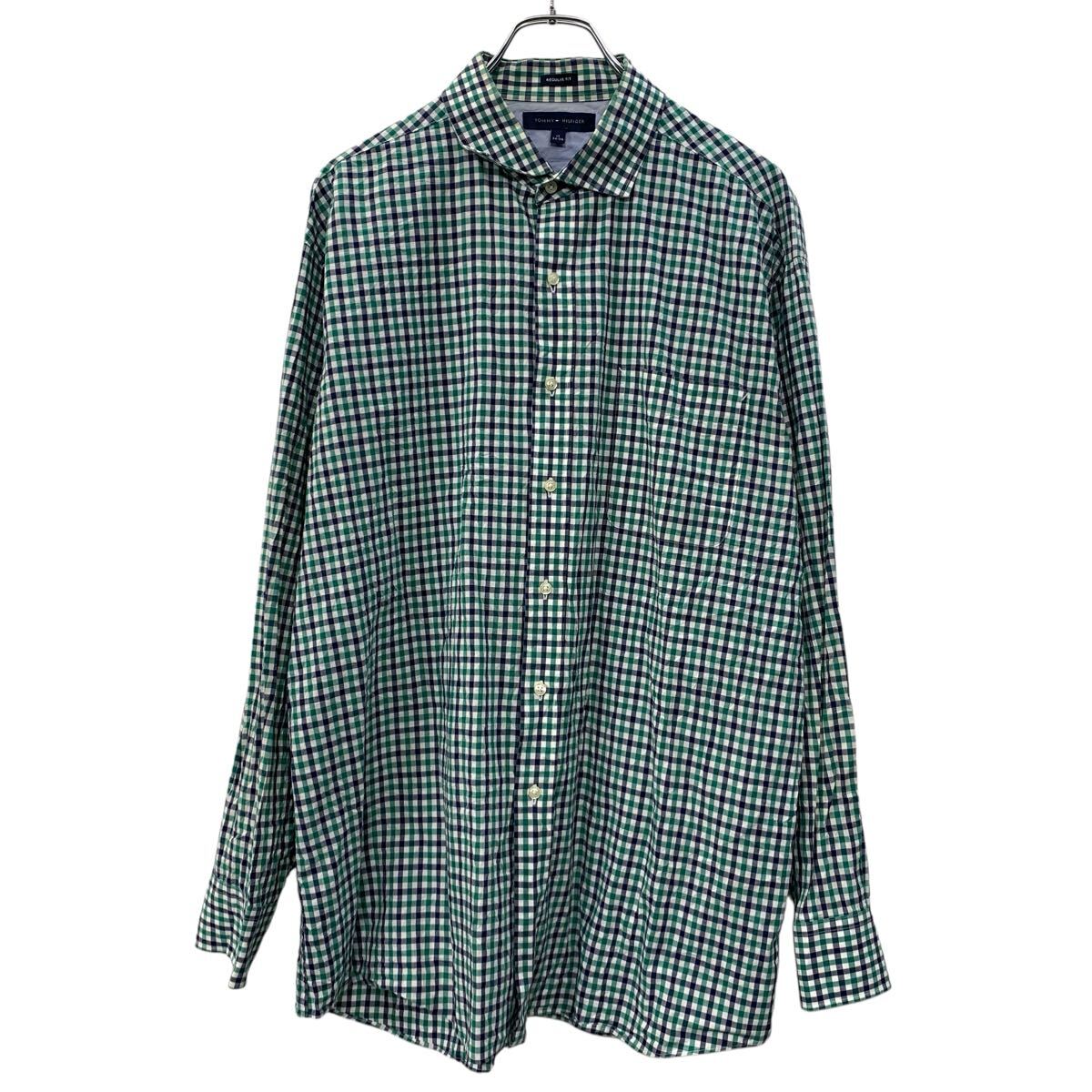 【中古】【古着】 TOMMY HILFIGER 長袖 チェックシャツ XL グリーン マルチカラー トミーヒルフィガー ボタン 胸ポケット レギュラーフ..