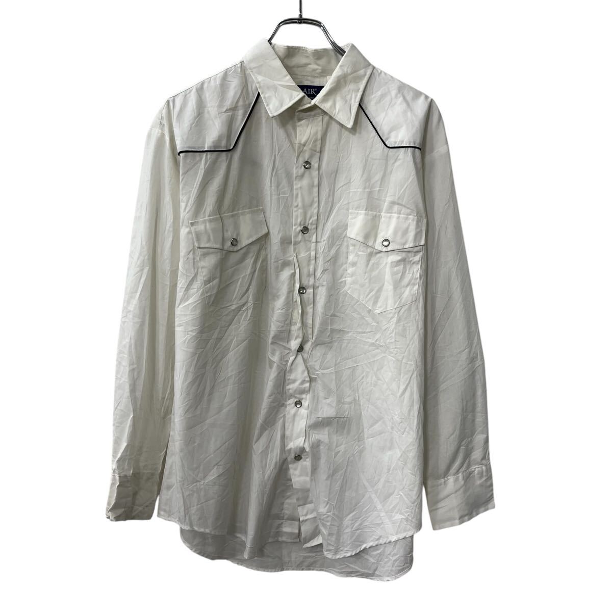 【中古】【古着】 BLAIR 長袖 無地シャツ L ホワイト スナップボダン 胸ポケット 長袖シャツ トップス 春物 a710-6470
