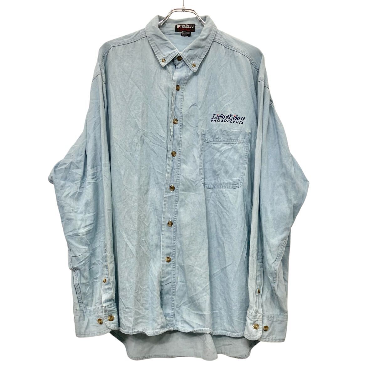 【中古】【古着】 ULTRACLUB 長袖 無地シャツ XL サックス ウルトラクラブ 90s 90年代 春物 秋物 a710-6496