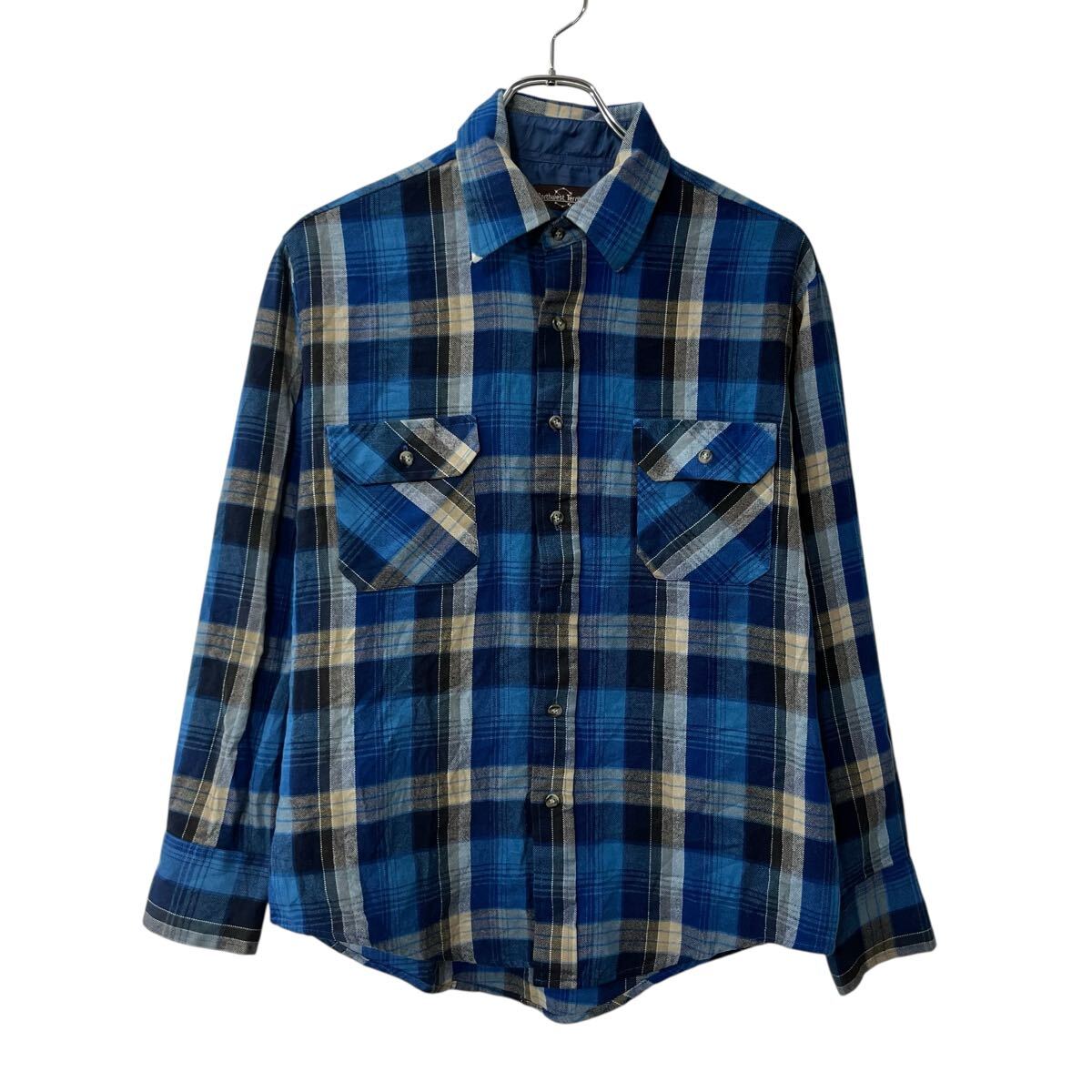 【中古】【古着】 northwest Territory 長袖 チェックシャツ M〜 ブルー 胸ポケット 長袖シャツ トップス 春物 a710-6533