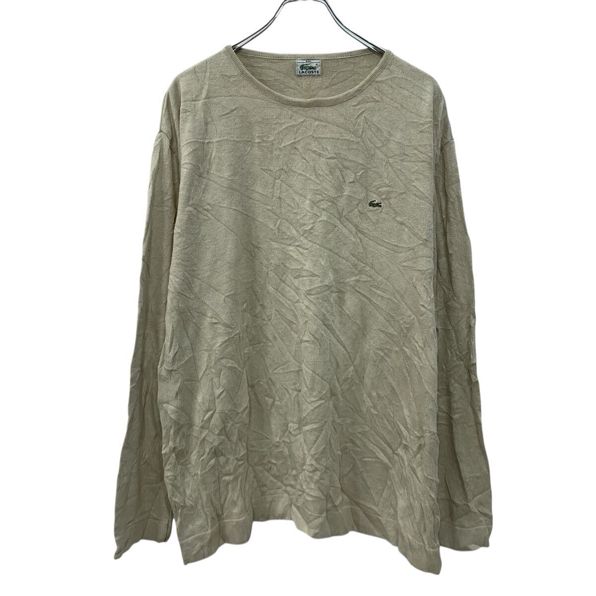 【中古】【古着】 LACOSTE コットンニット セーター XXL ベージュ ラコステ プルオーバー 刺繍ロゴ シンプル 無地セーター ワンポイント 秋物 a710-6590