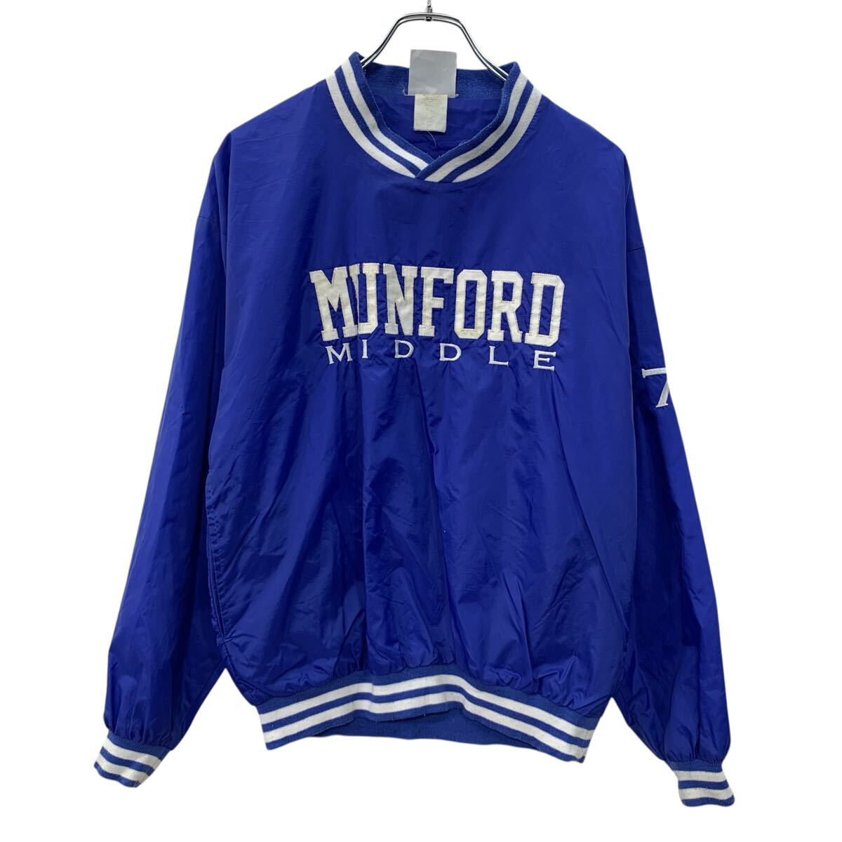 【中古】【古着】 AUGUSTA SPORTSWEAR スタジアムジャケット S ブルー オーガスタスポーツウェア プルオーバー ジャケット ビッグロゴ 春物 a710-6665