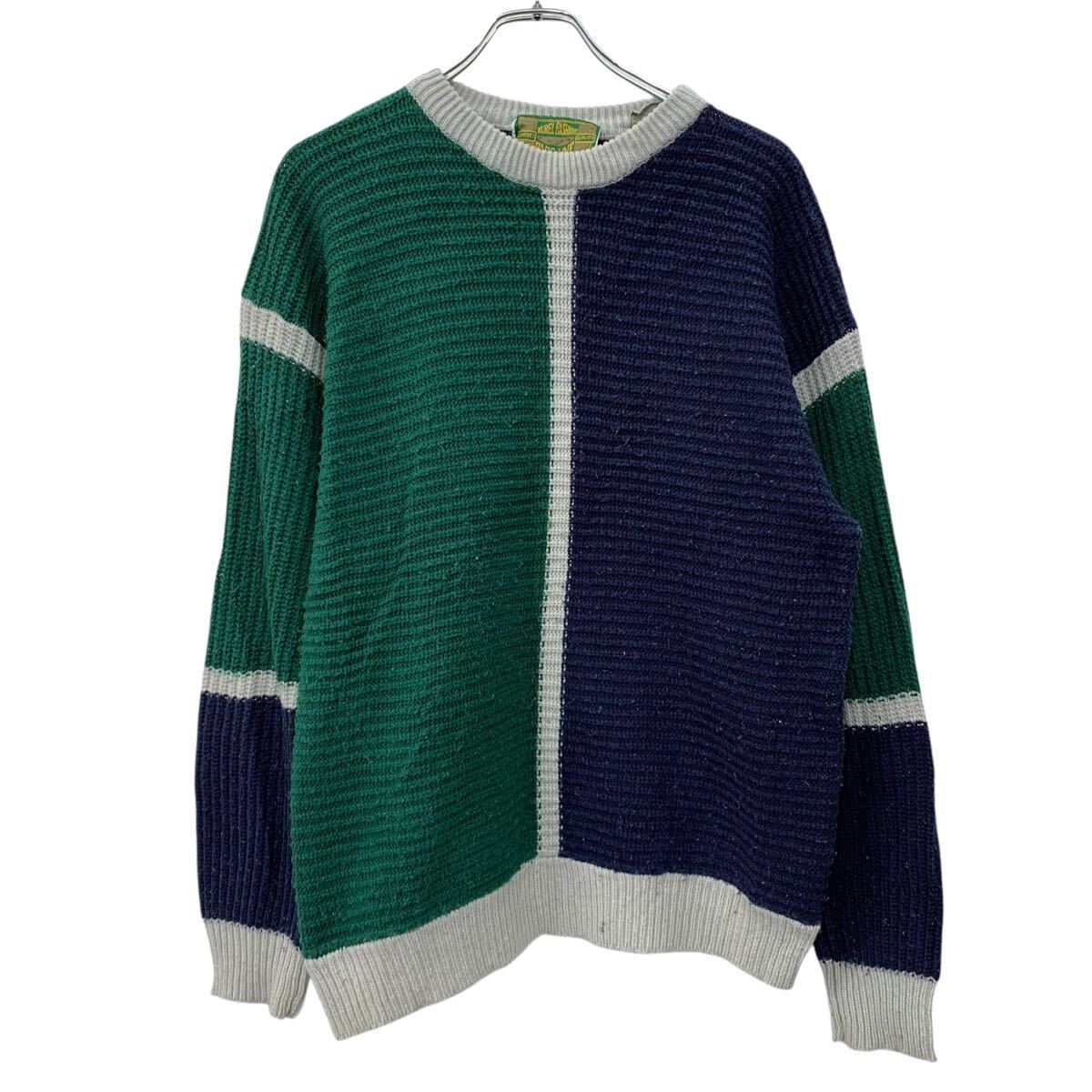 【中古】【古着】 RUBEL FASHIONS アクリルニット セーター XL ネイビー グリーン プルオーバー モックネック アクリル100% セーター 秋物 a710-6777