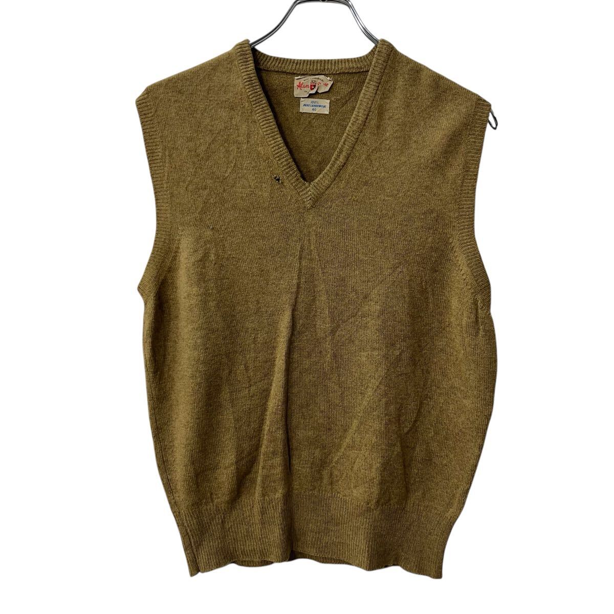 【中古】【古着】 Alan Pine ウールニット セーター ベスト S ～ ベージュ系 ウール100% 無地 Vネック プルオーバー トップス 秋物 a710-6848