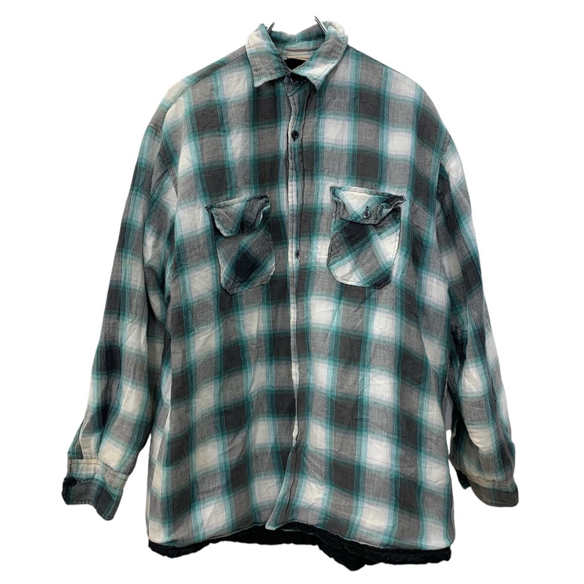 【中古】【古着】 SPORTS AFIELD 長袖 シャツジャケット XL グリーン マルチカラー ボタン 胸ポケット チェックシャツ カジュアルシャツ 秋物 a710-6881