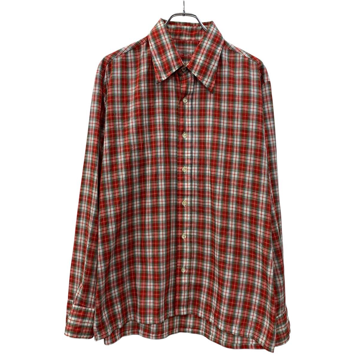 【中古】【古着】 長袖 チェックシャツ XL レッド マルチカラー ボタン 胸ポケット シアーシャツ カジュアル カジュアルシャツ チェック柄 春物 a710-6900