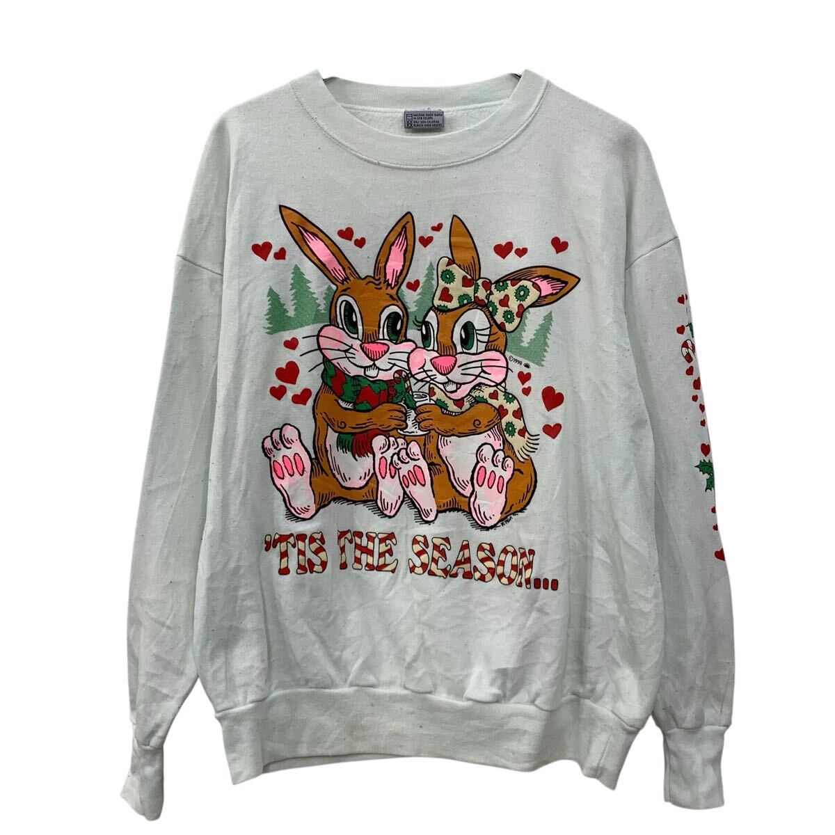 【中古】【古着】 Volunteer Knit Apparel プリントスウェット トレーナー XL レディース ミントグリーン プルオーバー アメリカ製 裏..
