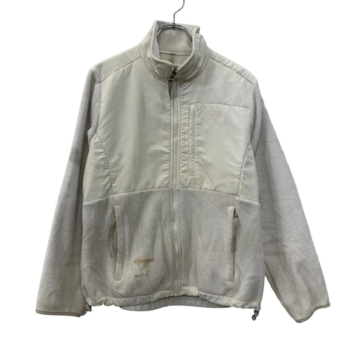 【中古】【古着】 THE NORTHFACE フリースジャケット M レディース ホワイト ザノースフェイス ジップアップ 刺繍ロゴ アウトドア 無地 秋物 a710-7006