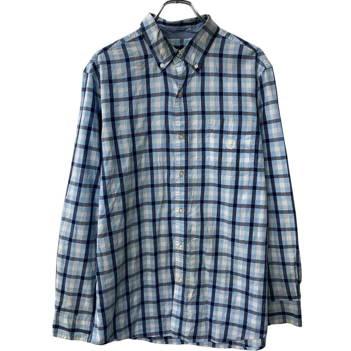 Rakuten - 【中古】【古着】 CHAPS 長袖 チェックシャツ L ライトブルー マルチカラー チャップス ボタンダウン 胸ポケット 長袖シャツ トップス 春物 a710-7120