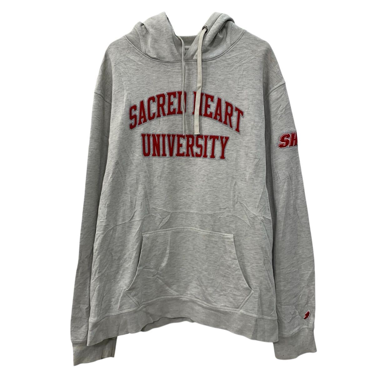 【中古】【古着】 LEAGUE ロゴスウェット パーカー 2XL ライトグレー レッド リーグ プルオーバー フー..