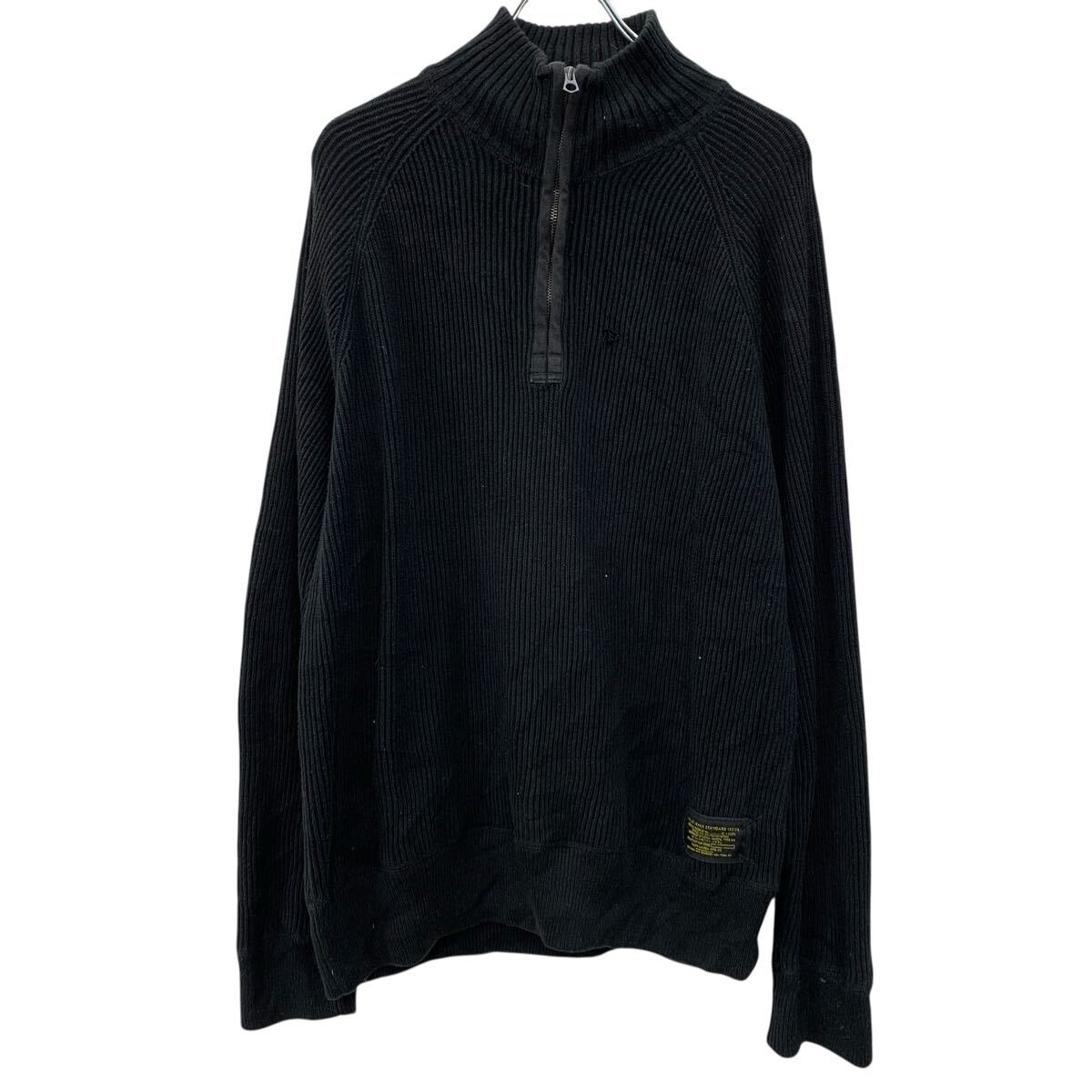 【中古】【古着】 POLO RALPH LAUREN コットンニット セーター L ブラック ポロラルフローレン ハーフジップ コットン100% 無地セーター 秋物 a710-7133