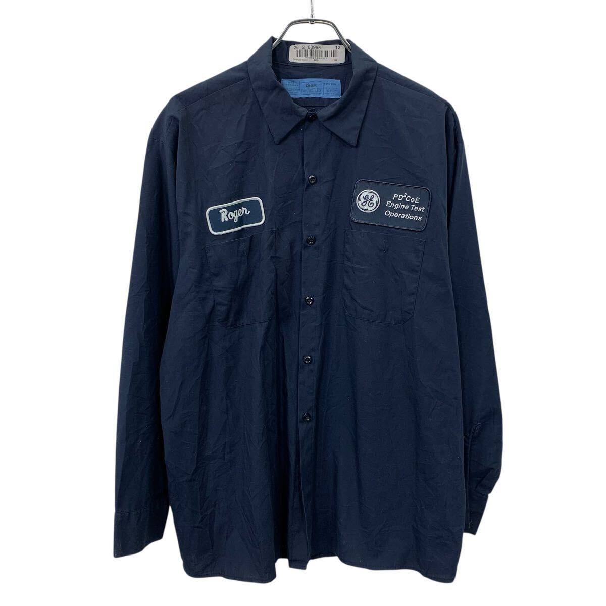  CiNTAS 長袖 ワークシャツ XL ネイビー シンタス ボタンダウン 胸ポケット ワッペン 刺繍 ワークウェア ポリコットン混合 秋物 a711-5035
