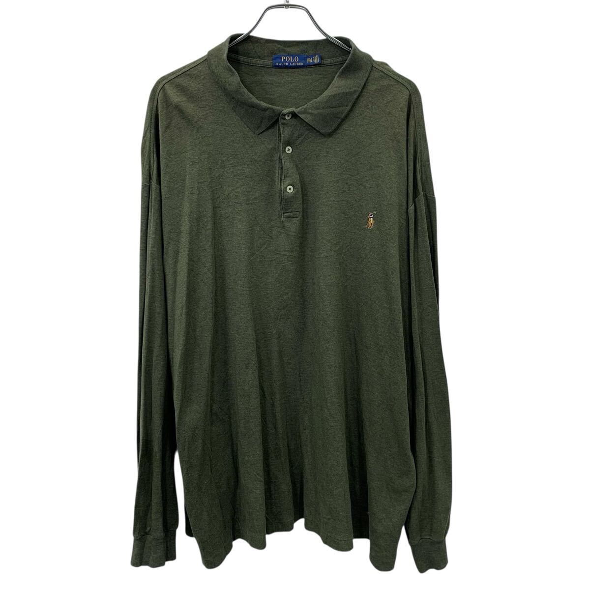 【中古】【古着】 POLO RALPH LAUREN 長袖 無地ポロシャツ 3XLT オリーブグリーン ポロラルフローレン ビッグサイズ コットン100% 秋物 a711-5046