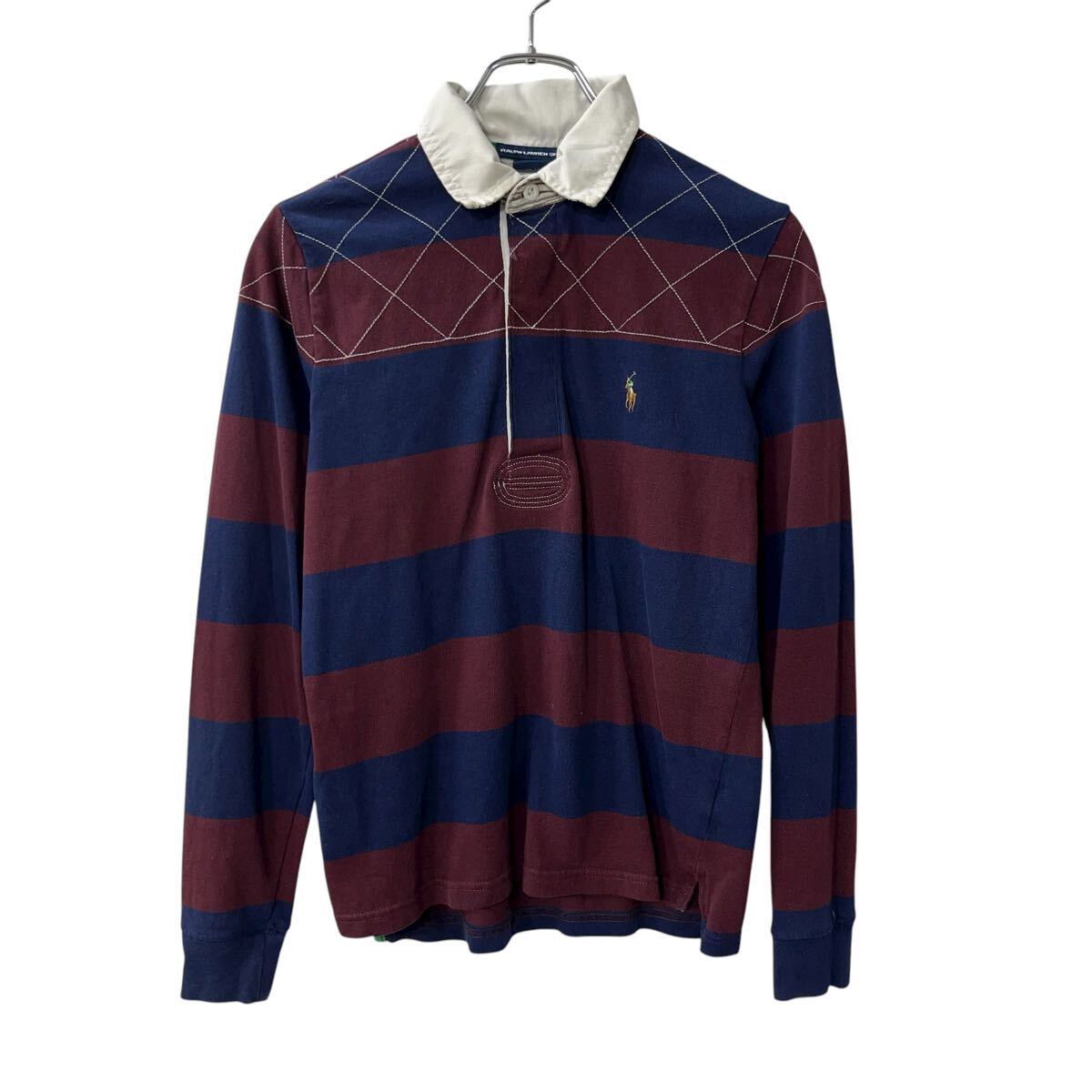 【中古】【古着】 RALPH LAUREN SPORT 長袖 ボーダーポロシャツ M ブラウン ネイビー ラルフローレン スポーツ プルオーバー ラガーシャツ 秋物 a711-5057