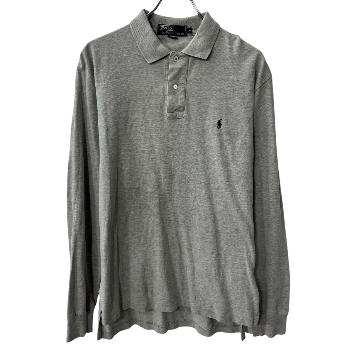 【中古】【古着】 PORO Ralph Lauren 長袖 無地ポロシャツ M グレー ポロ ラルフローレン 無地 シンプル コットン プルオーバー 秋物 a711-5060