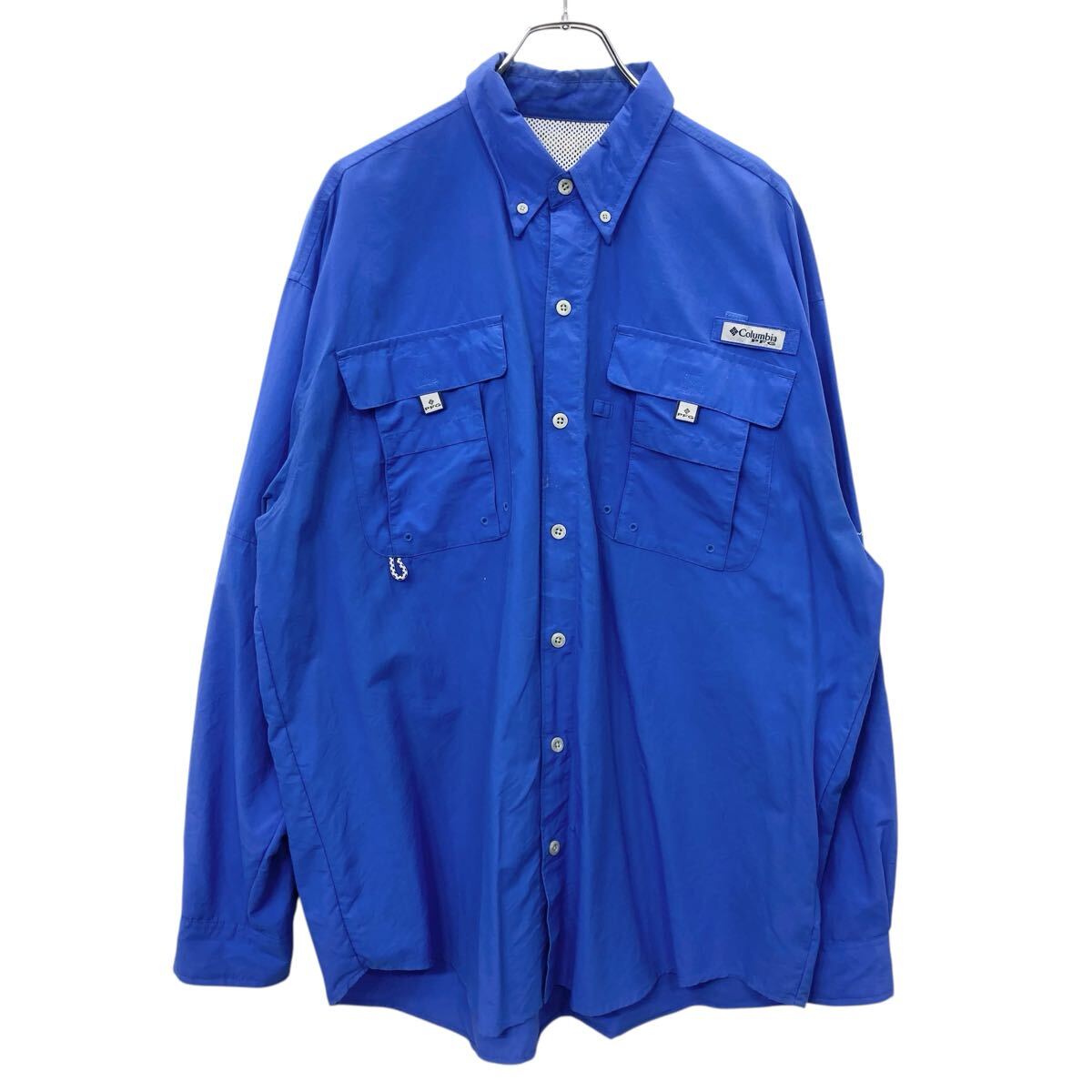 Short Sleeves - 【中古】【古着】 Columbia 長袖 無地シャツ XL位 ブルー系 コロンビア PFG OMNI-SHADE オムニシェイド ボタンダウン フィッシング 春物 a711-5096