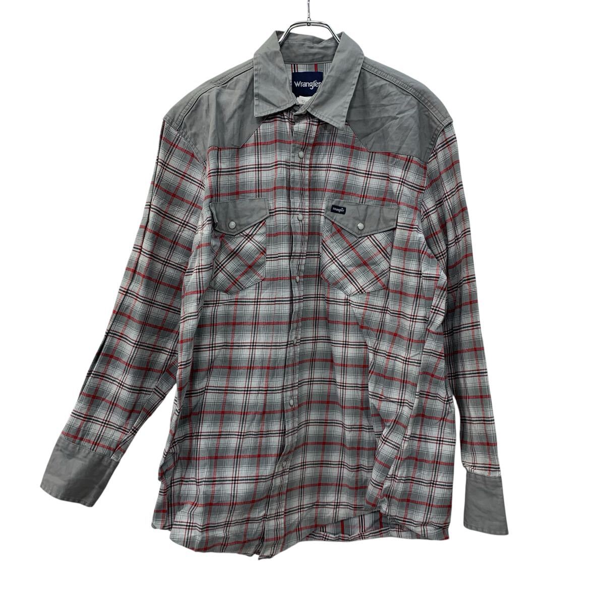 【中古】【古着】 Wrangler 長袖 チェックシャツ XLT グレー レッド ラングラー ウエスタンシャツ スナップボタン 胸ポケット コットン100% 春物 a711-5127