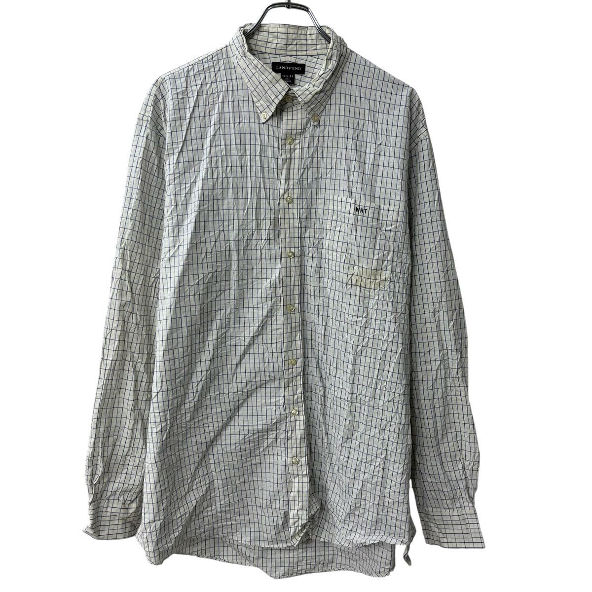 Rakuten - 【中古】【古着】 LANDS' END 長袖 チェックシャツ XL〜 ホワイト ボタンダウン 胸ポケット 長袖シャツ トップス 春物 a711-5162