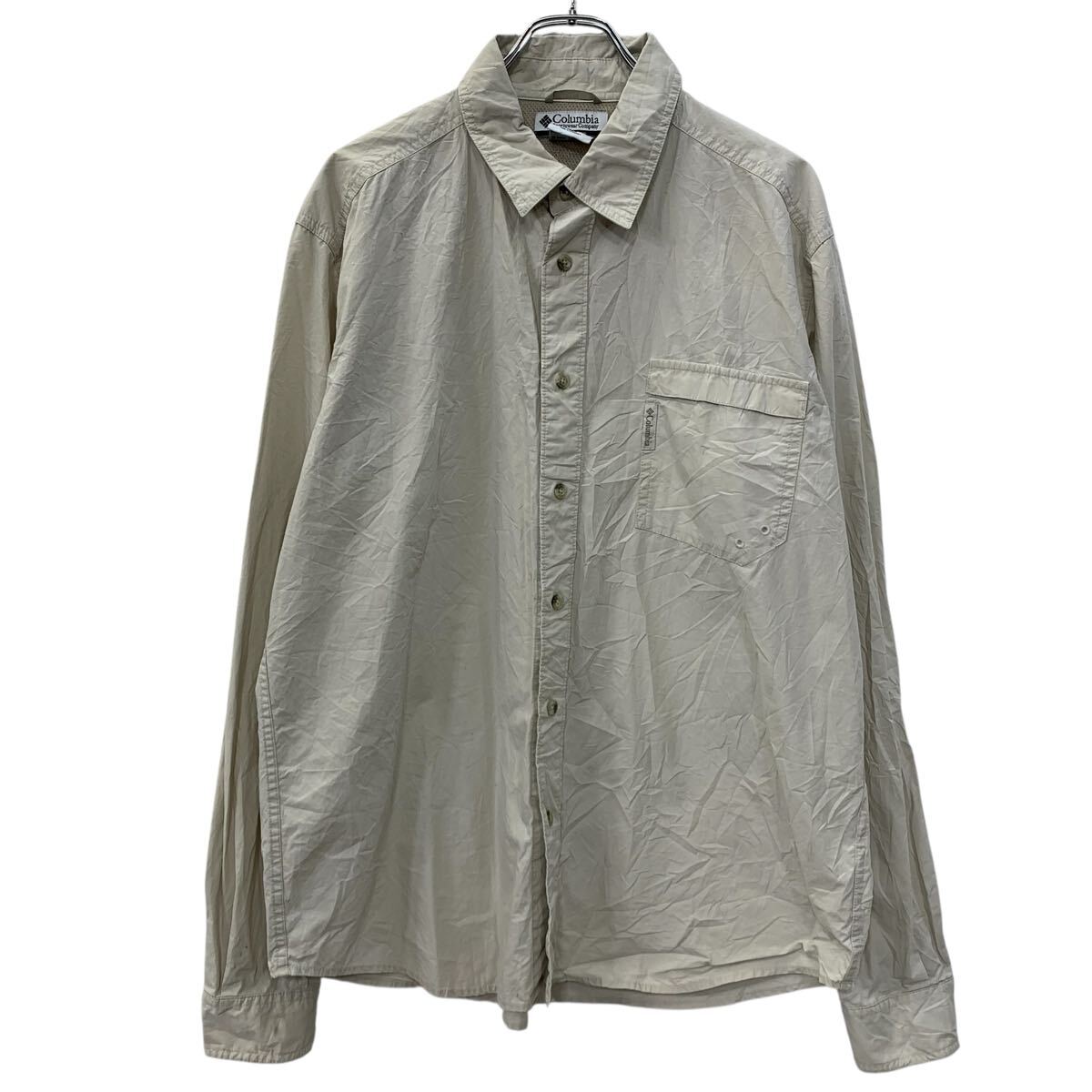 【中古】【古着】 Columbia 長袖 無地シャツ XXL ベージュ コロンビア ボタン 胸ポケット フィッシング..