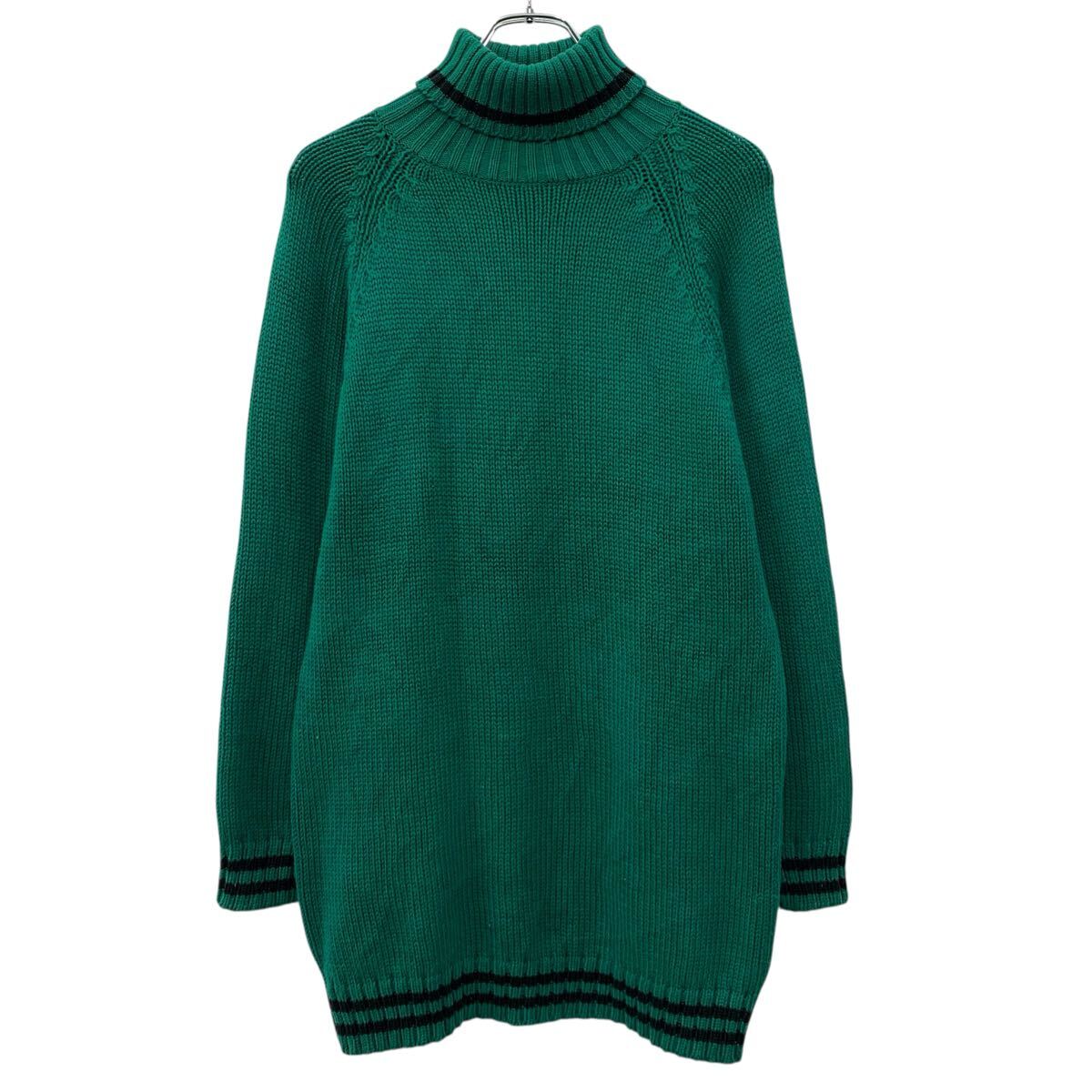 【中古】【古着】 GAP コットンニット セーター S グリーン ブラック ギャップ プルオーバー タートルネック ロングセーター 無地セーター 秋物 a711-5294