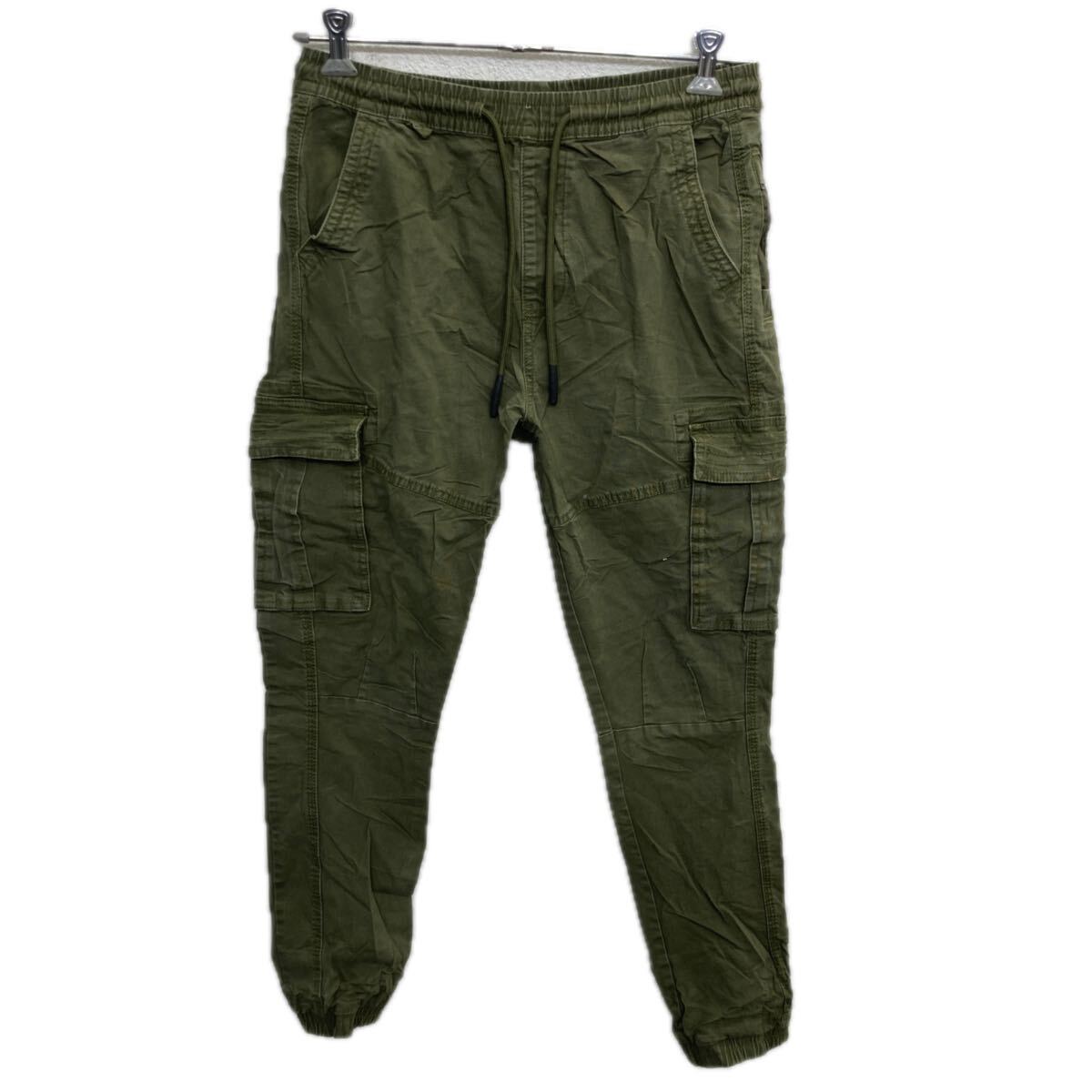 【中古】【古着】 CUFFED CARGO ワークパンツ S カーキ イージーパンツ ウエストロープ 裾リブ カーゴ 2511-103
