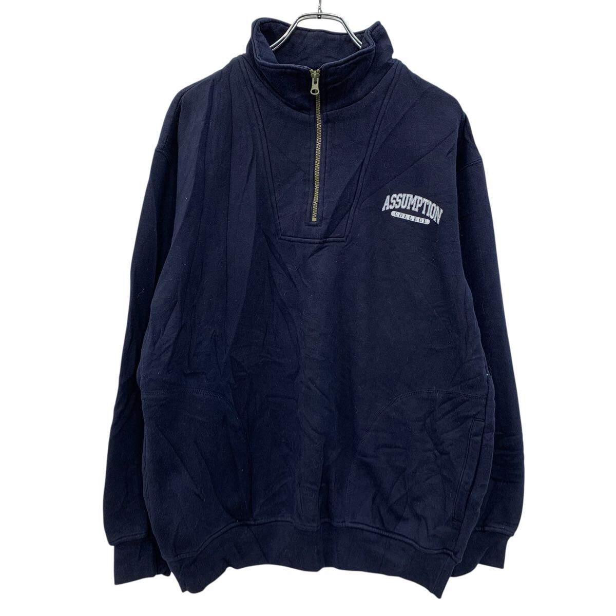 American Casual - 【中古】【古着】 MV Sport Pro-Weave プリントスウェット トレーナー L ネイビー ホワイト ハーフジップ 無地スウェット 無地トレーナー 秋物 a711-5348
