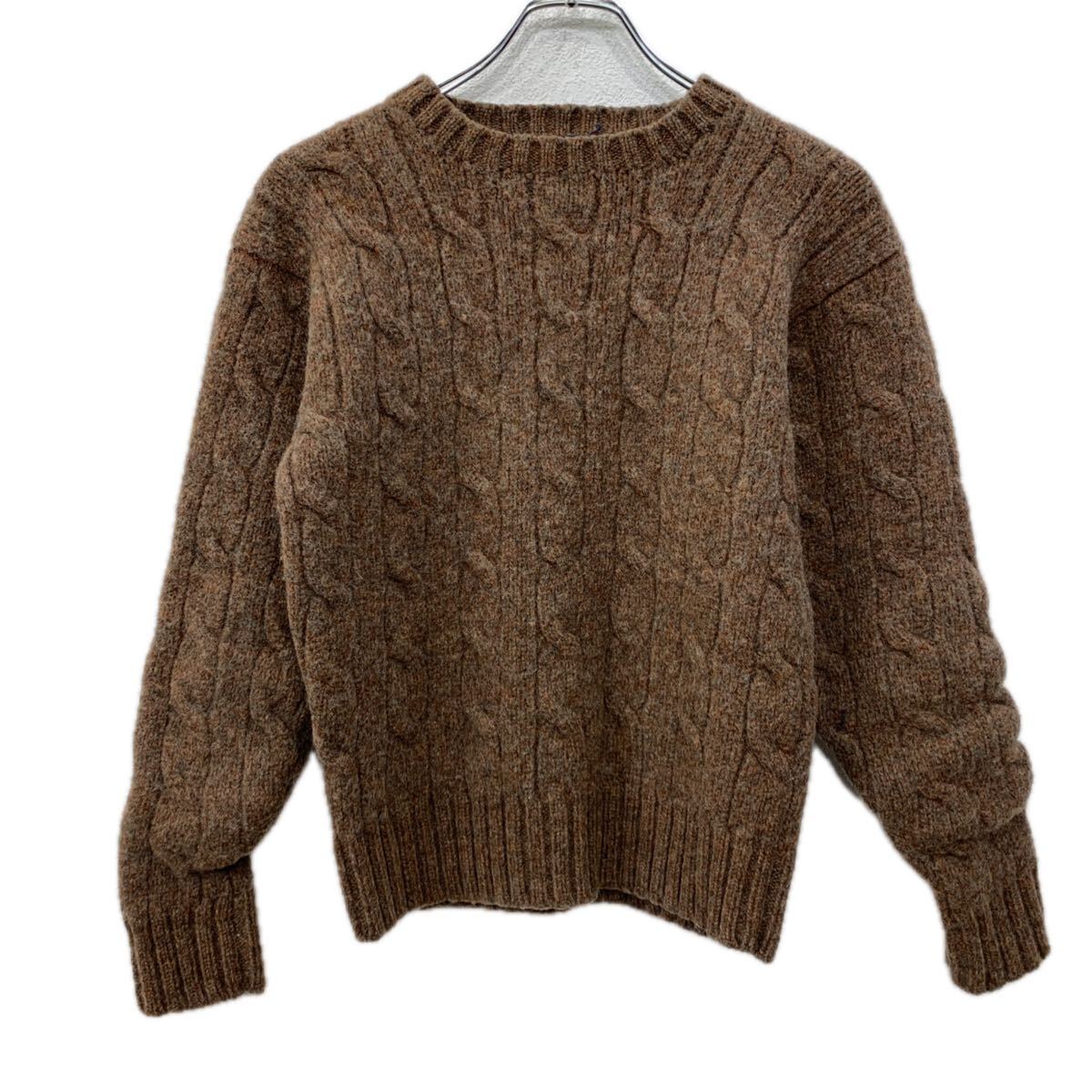 【中古】【古着】 POLO RALPH LAUREN ウールニット セーター M ブラウン ポロラルフローレン プルオーバー 無地セーター エルボーパッチ 秋物 a711-5650(4)