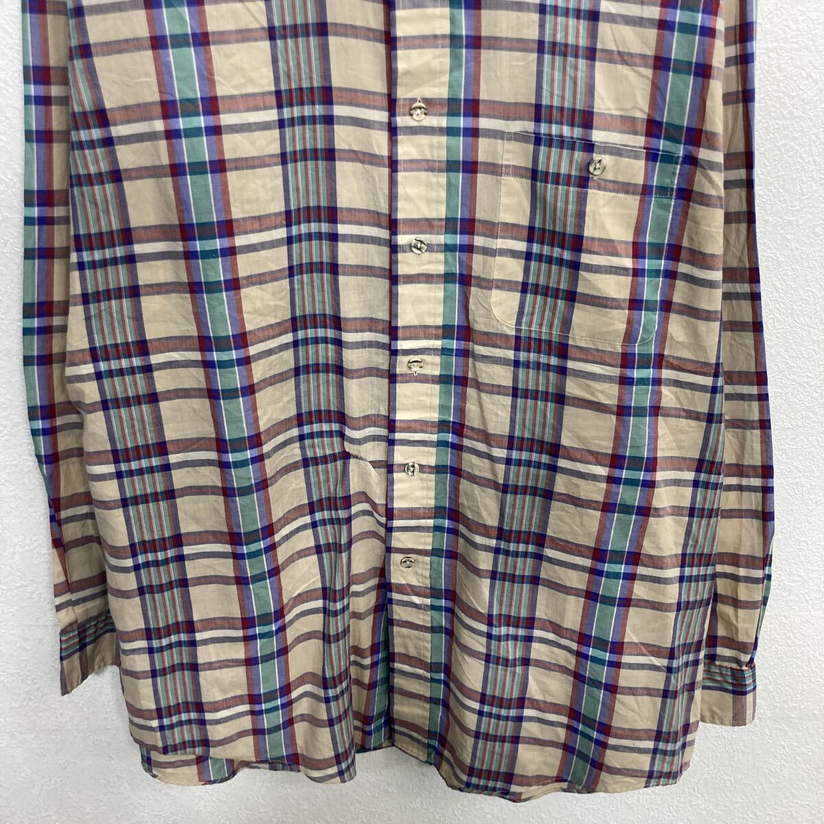 【中古】【古着】 90s〜 TOWNCRAFT 長袖 チェックシャツ XLT ベージュ系 マルチカラー タウンクラフト チェック柄 ビッグサイズ カジュアル 春物 a711-5676
