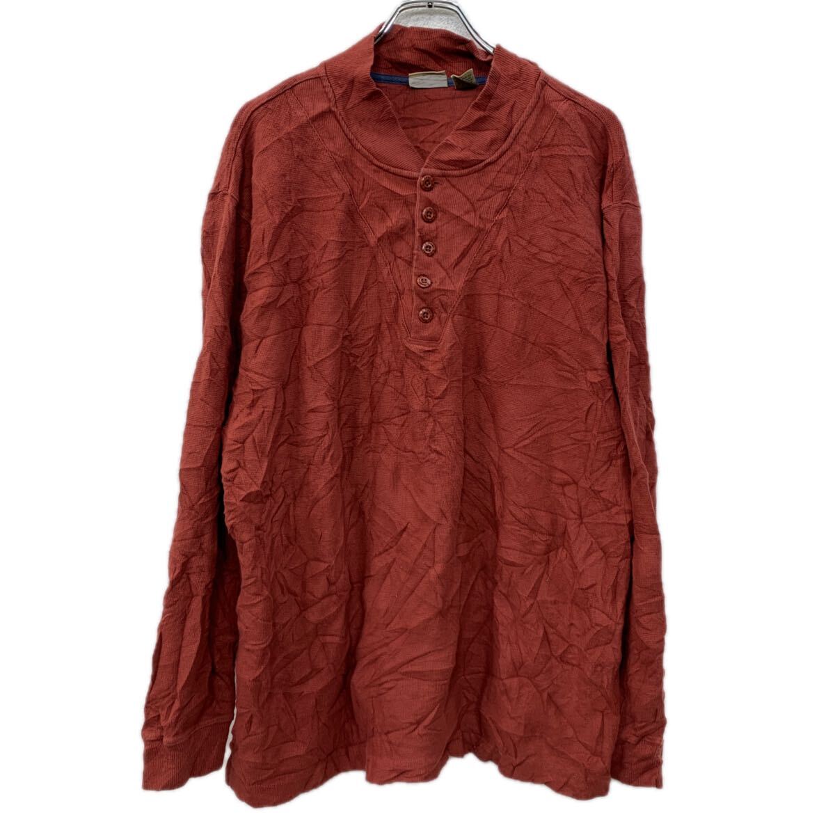 【中古】【古着】 L.L.Bean 長袖 ポロシャツ XL エンジ エルエルビーン ハーフボタン 無地 コットン100% ポロシャツ ヘンリーネックシャツ 春物 a711-5687