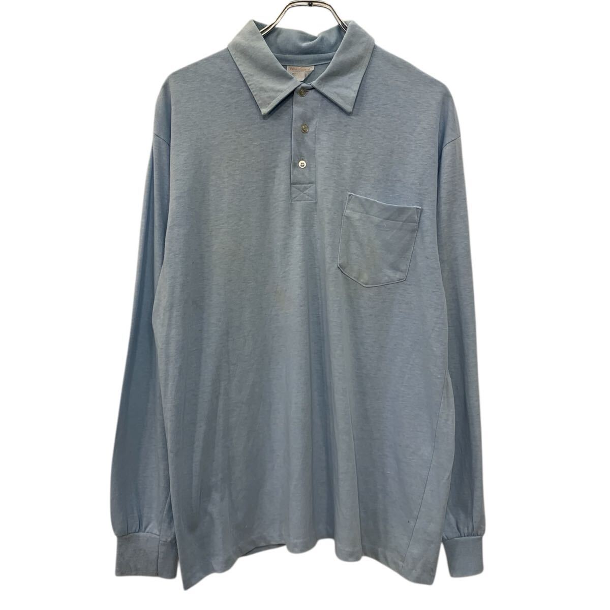 【中古】【古着】 WearGuard 長袖 ポロシャツ L ライトブルー ハーフボタン ボタン 胸ポケット シンプル 無地シャツ 無地ポロシャツ 春物 a711-5699