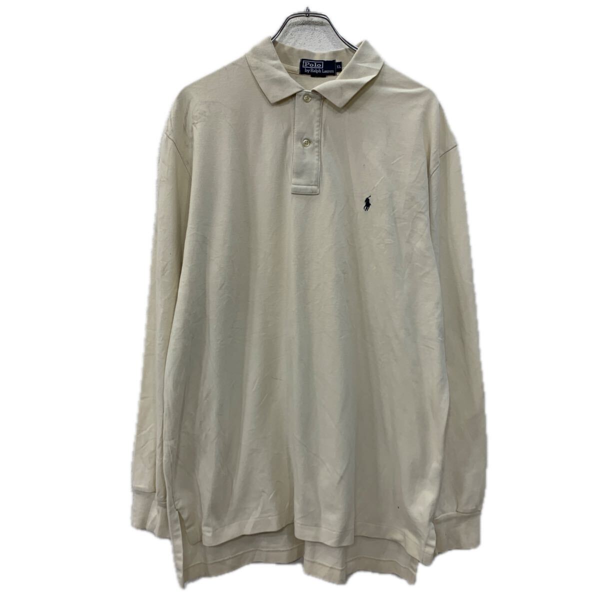 【中古】【古着】 POLO RALPH LAUREN 長袖 ポロシャツ XL ホワイト ポロラルフローレン ハーフボタン 刺繍ワンポイント コットン100% 春物 a711-5794