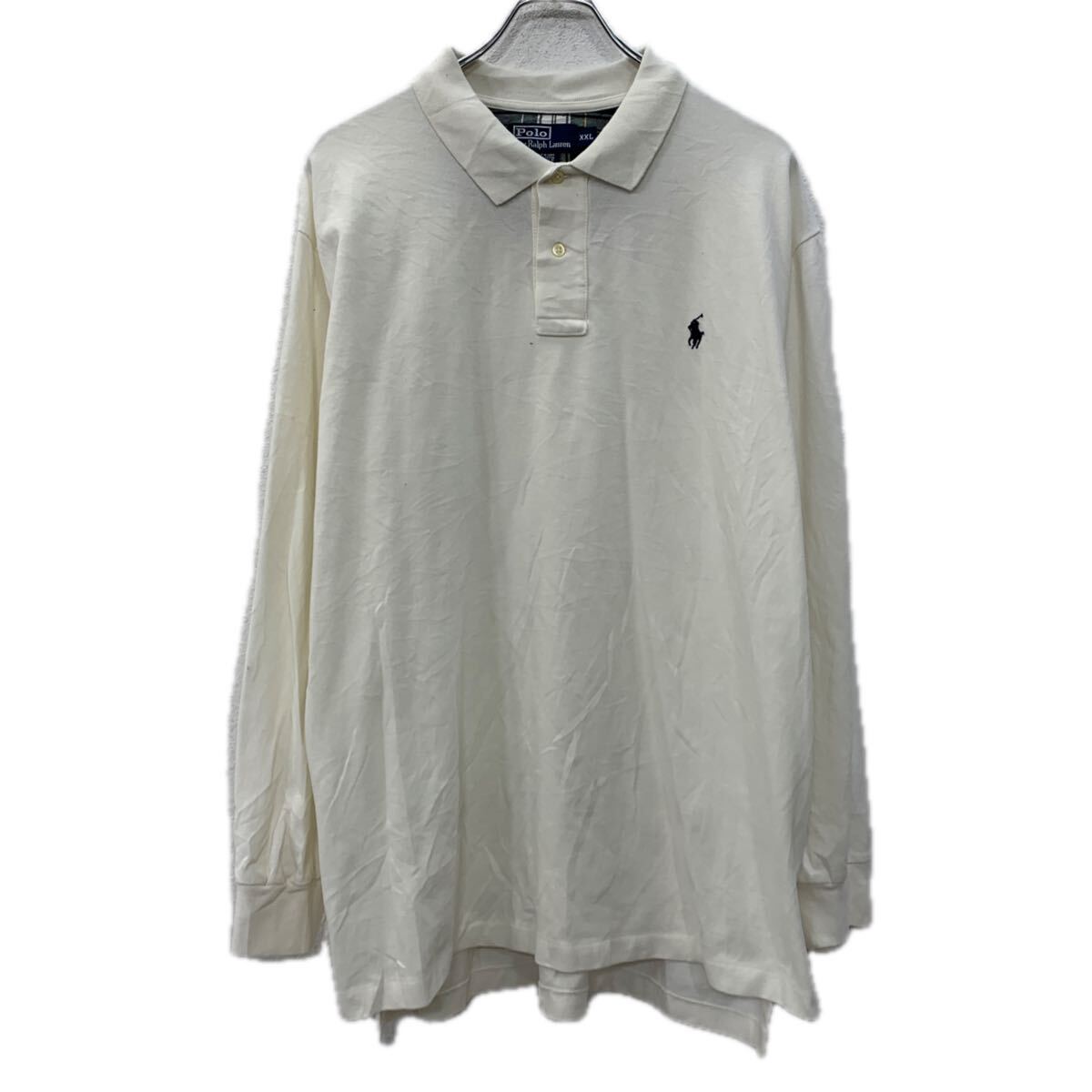 【中古】【古着】 POLO RALPH LAUREN 長袖 ポロシャツ XXL ホワイト ポロラルフローレン ハーフボタン 刺繍ワンポイント コットン100% 春物 a711-5795